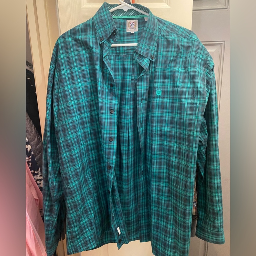 Men’s teal plaid Cinch polo shirt